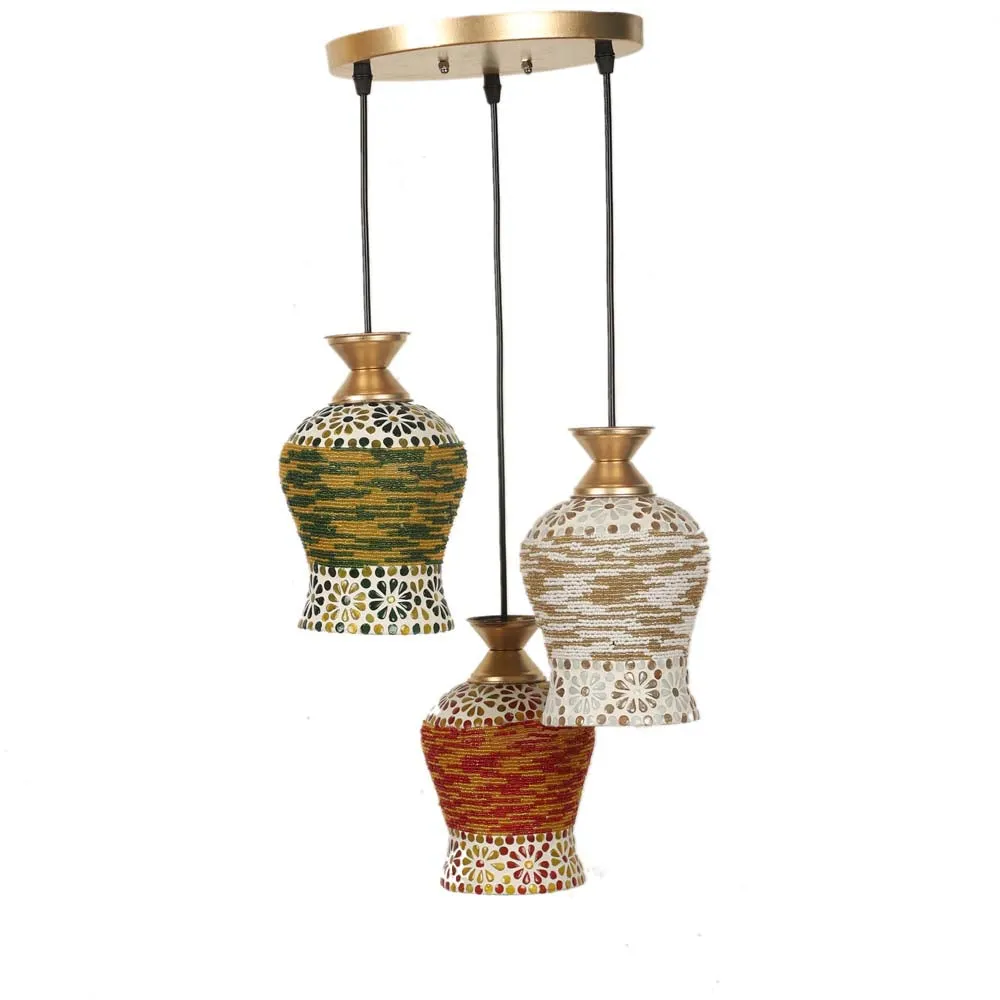 Tri-color Handmade Glass Floral Design Tri-color Cluster Hanging Light Single Piece