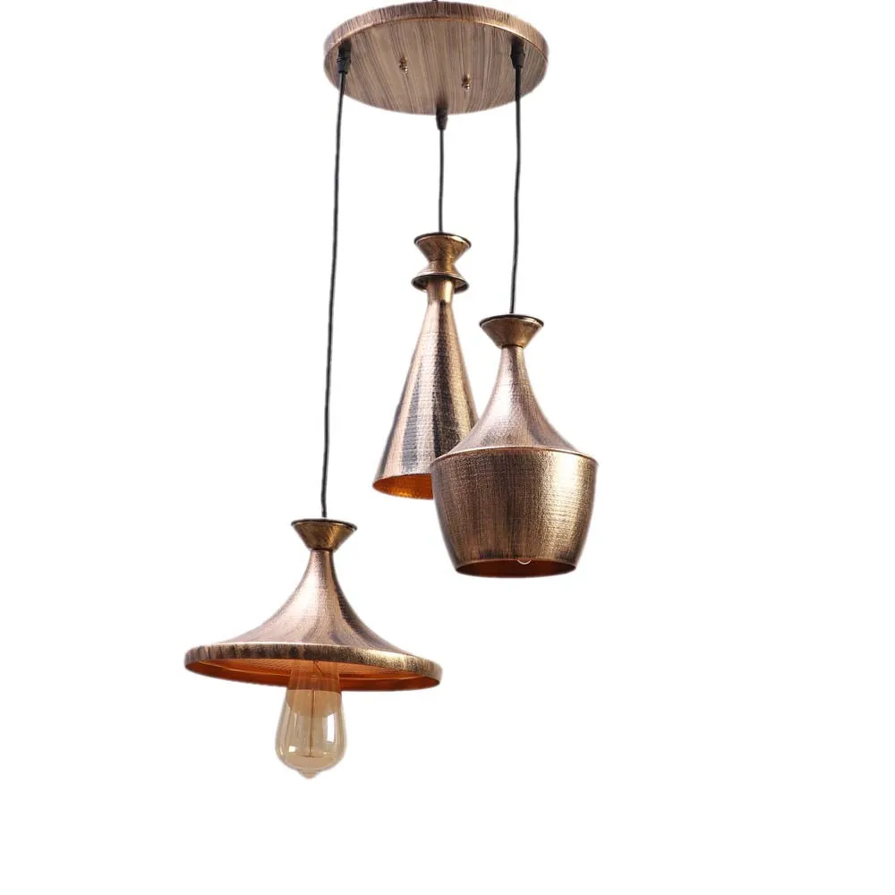 Tri Shaped Ancient Motif Golden Cluster Hanging Light