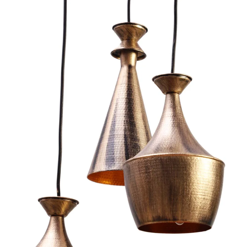 Tri Shaped Ancient Motif Golden Cluster Hanging Light