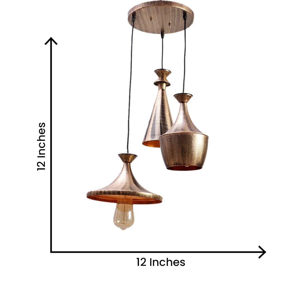 Tri Shaped Ancient Motif Golden Cluster Hanging Light