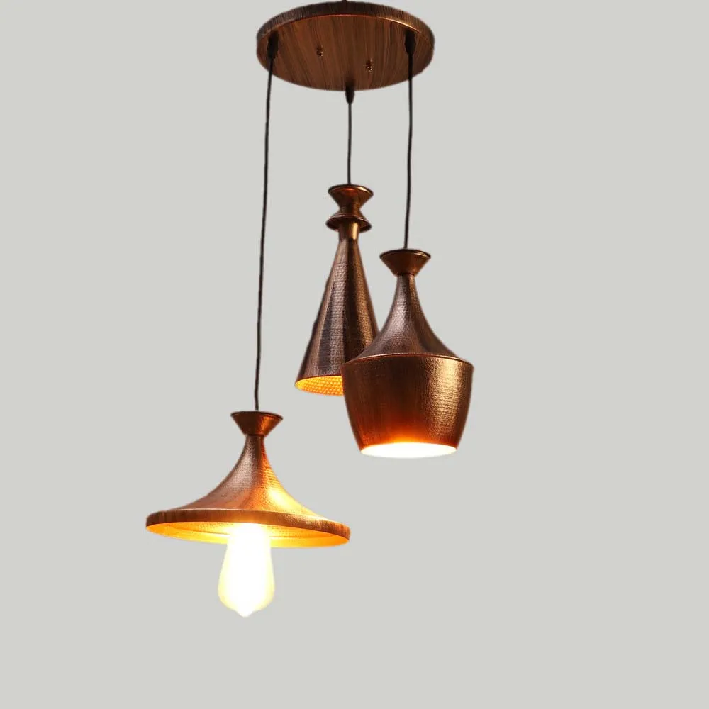 Tri Shaped Ancient Motif Golden Cluster Hanging Light