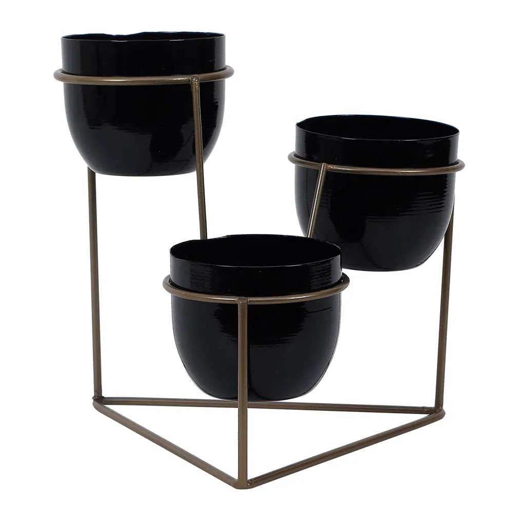 Triangular Black & Golden Metal Planter Stand