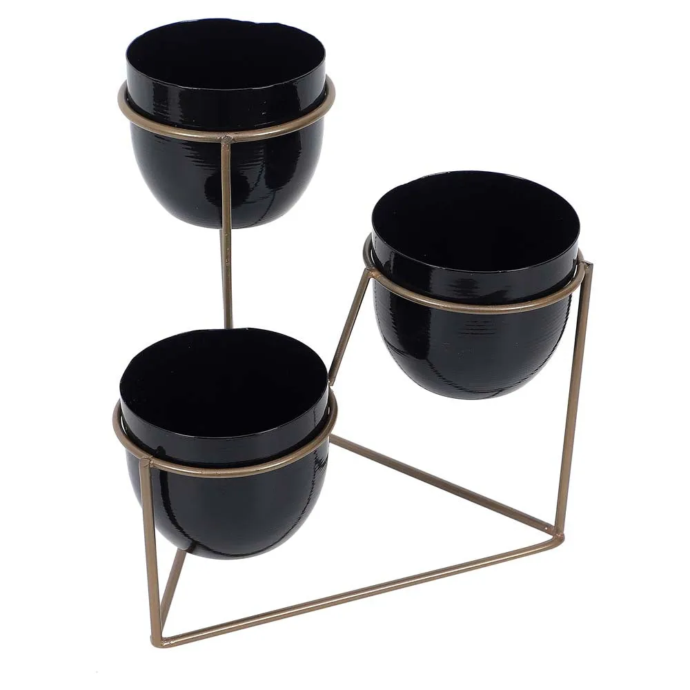 Triangular Black & Golden Metal Planter Stand
