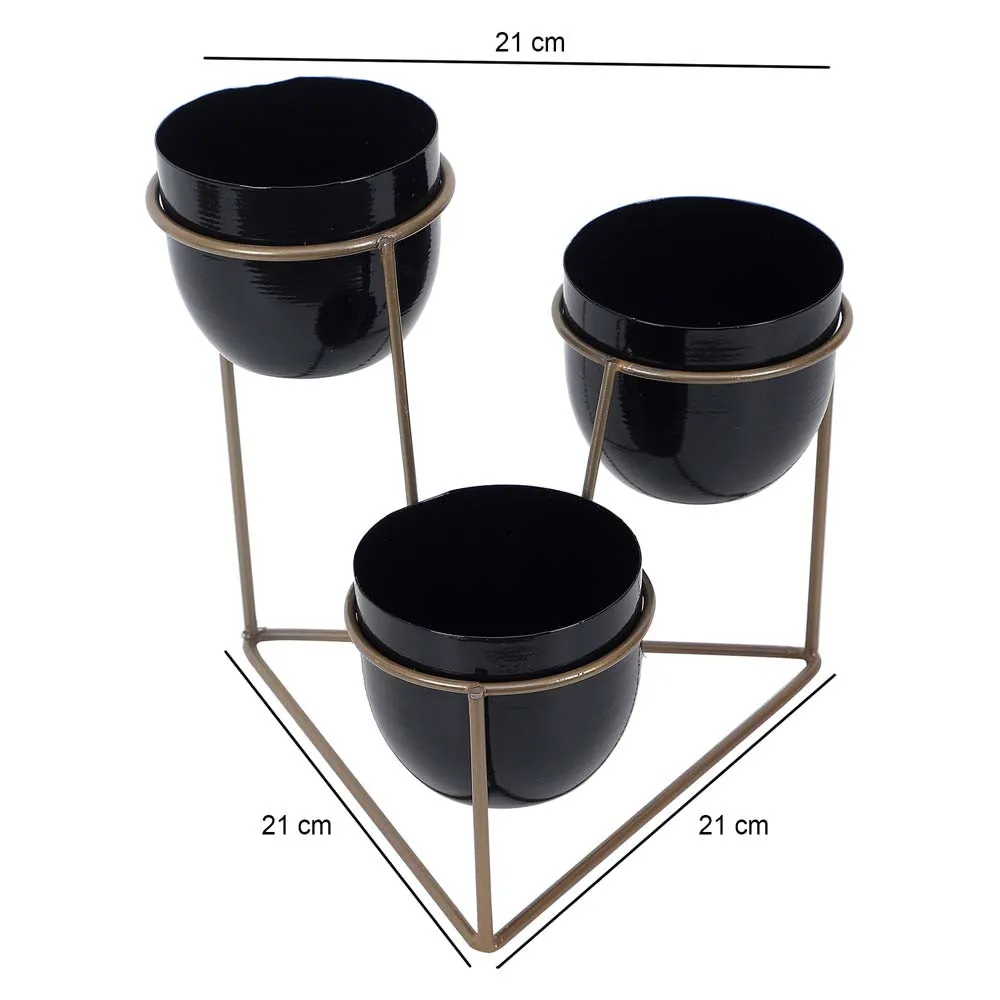 Triangular Black & Golden Metal Planter Stand
