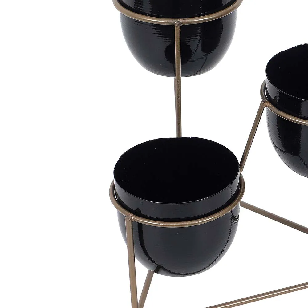 Triangular Black & Golden Metal Planter Stand