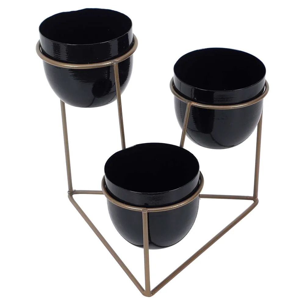 Triangular Black & Golden Metal Planter Stand