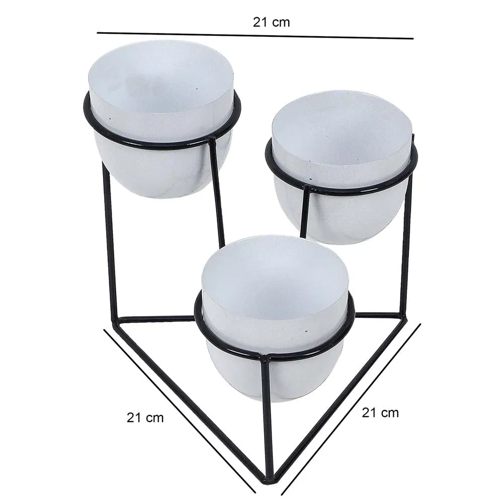 Triangular Black & White Metal Planter Stand