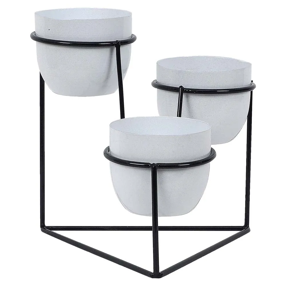 Triangular Black & White Metal Planter Stand