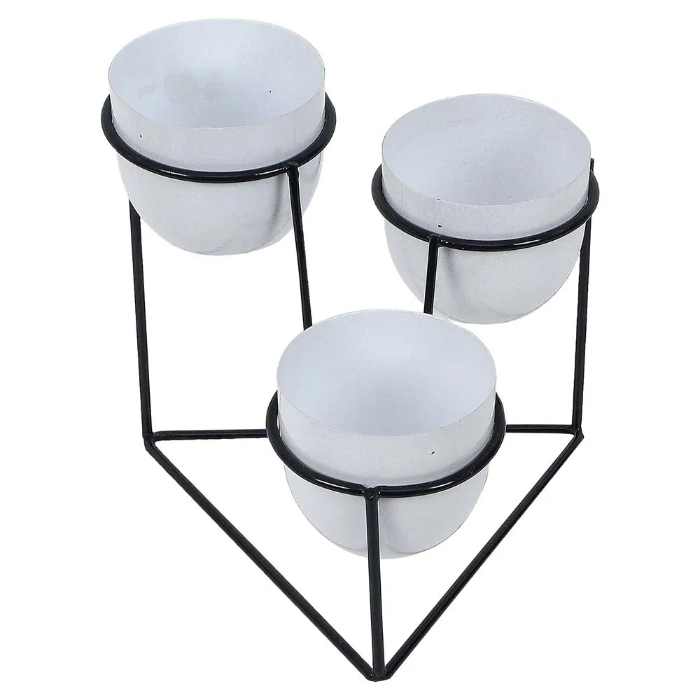 Triangular Black & White Metal Planter Stand