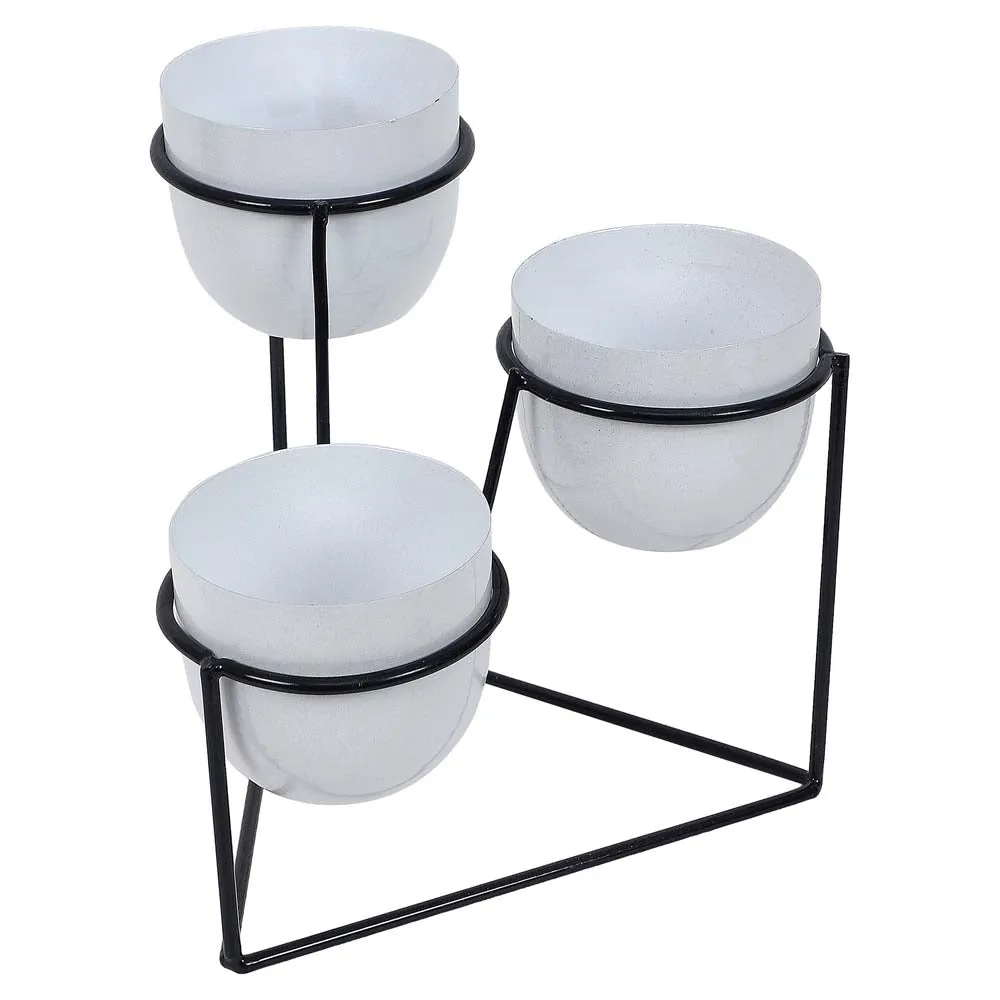 Triangular Black & White Metal Planter Stand