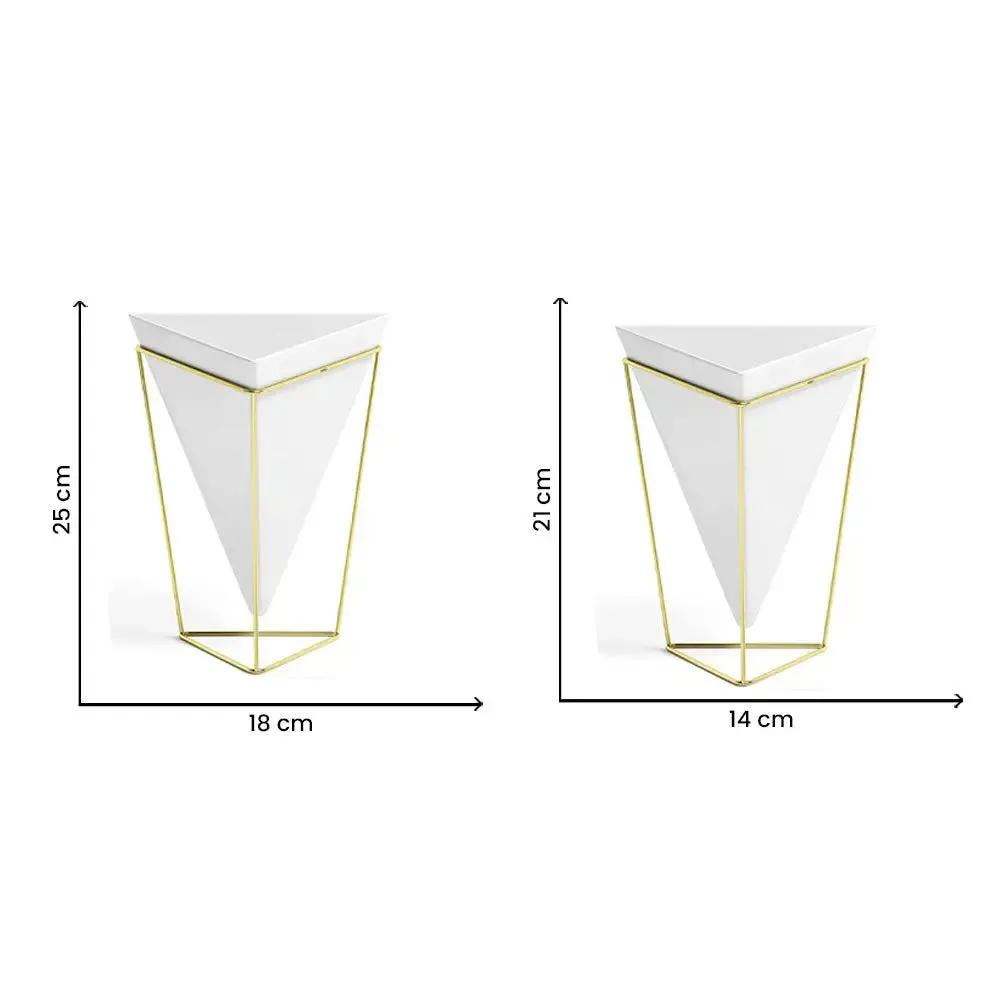 Triangular White Planter Pots with Metallic Gold Stands (Set of 2)
