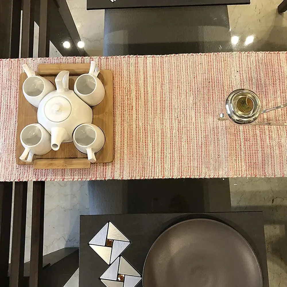 Tribal Designed Pink &amp; Grey Cotton Table Runner