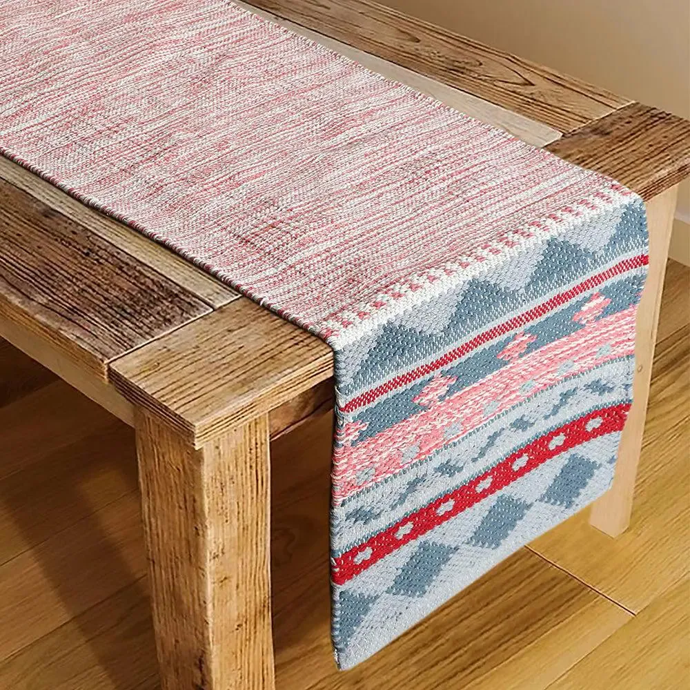 Tribal Designed Pink &amp; Grey Cotton Table Runner