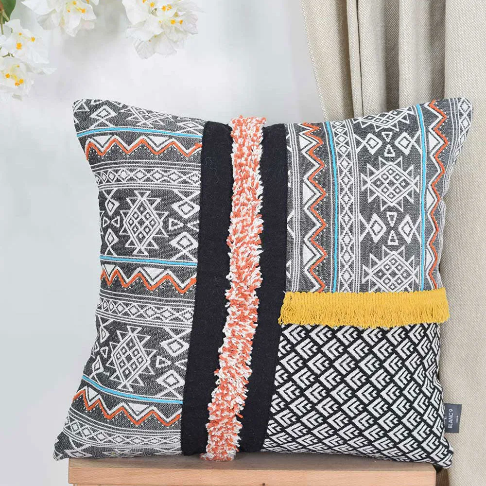 Tribal Pattern Block Tufted 100% Cotton Cushion Cover Set Of 1