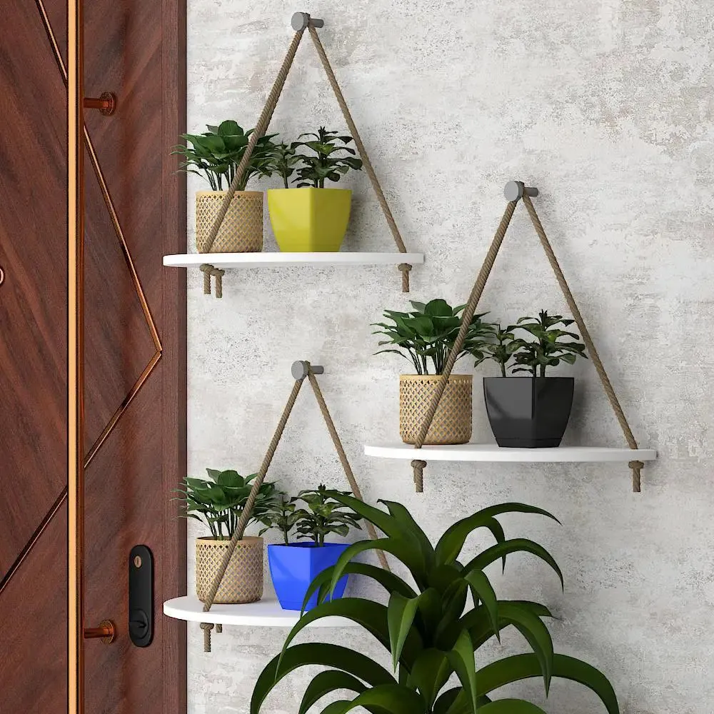 Trilateral Wooden Wall Hanging Planter- Set of 3