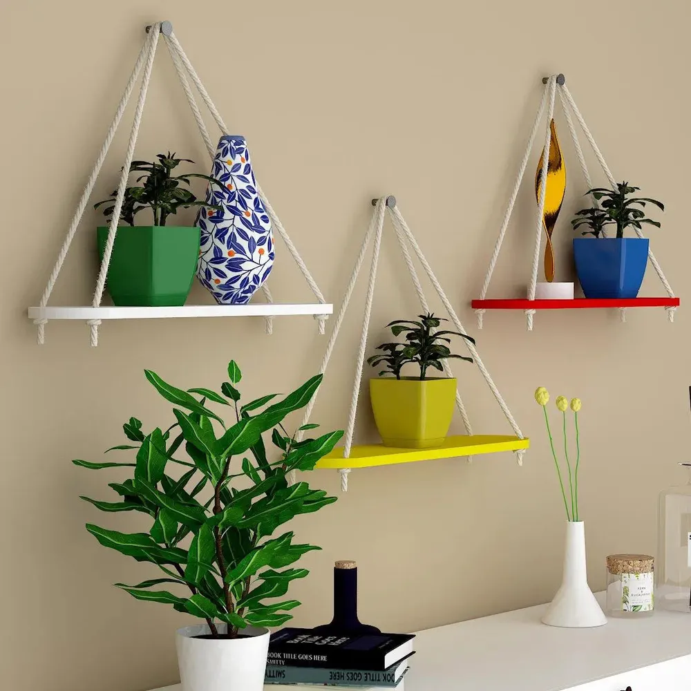 Trilateral wooden Wall Hanging Planter- Set of 3