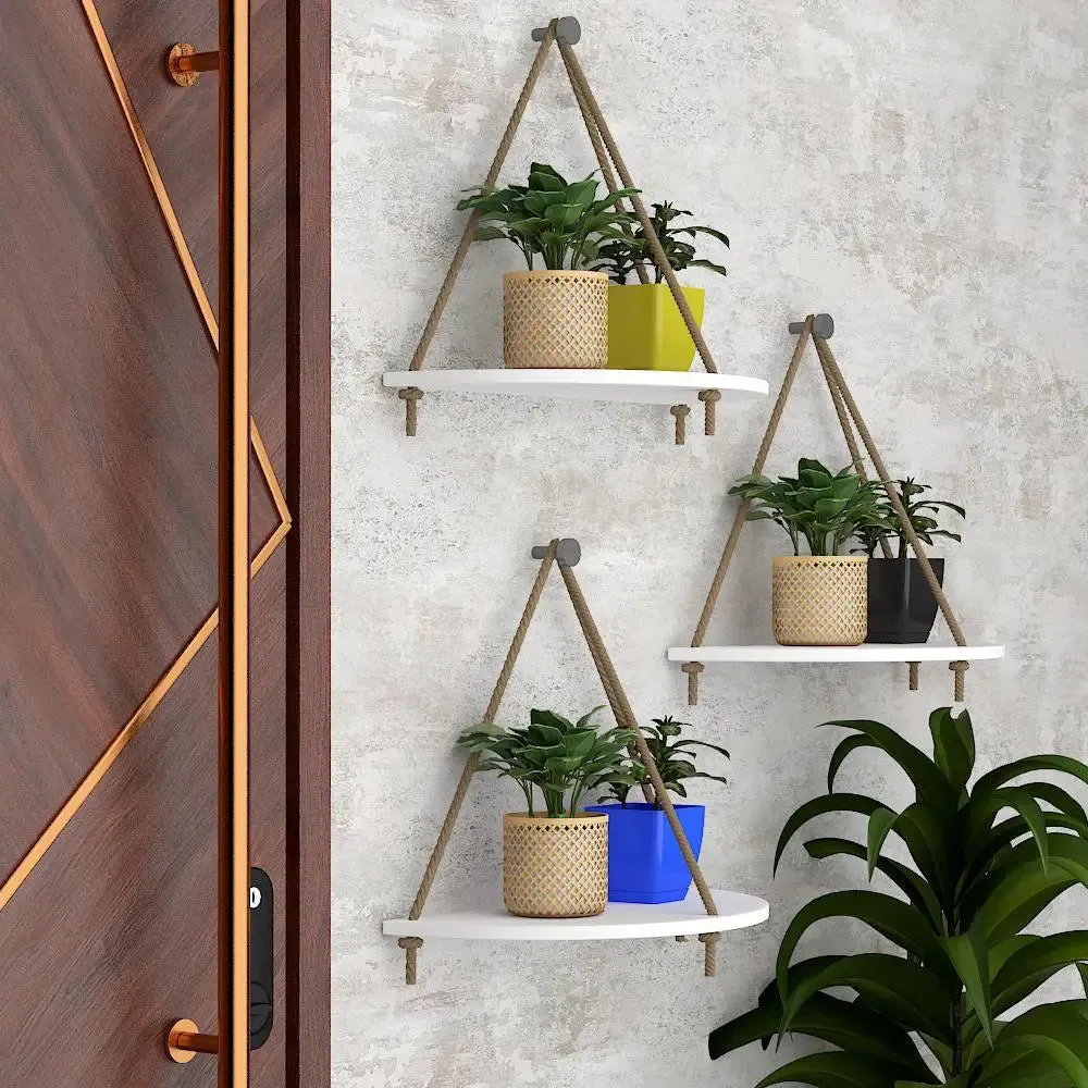 Trilateral Wooden Wall Hanging Planter- Set of 3