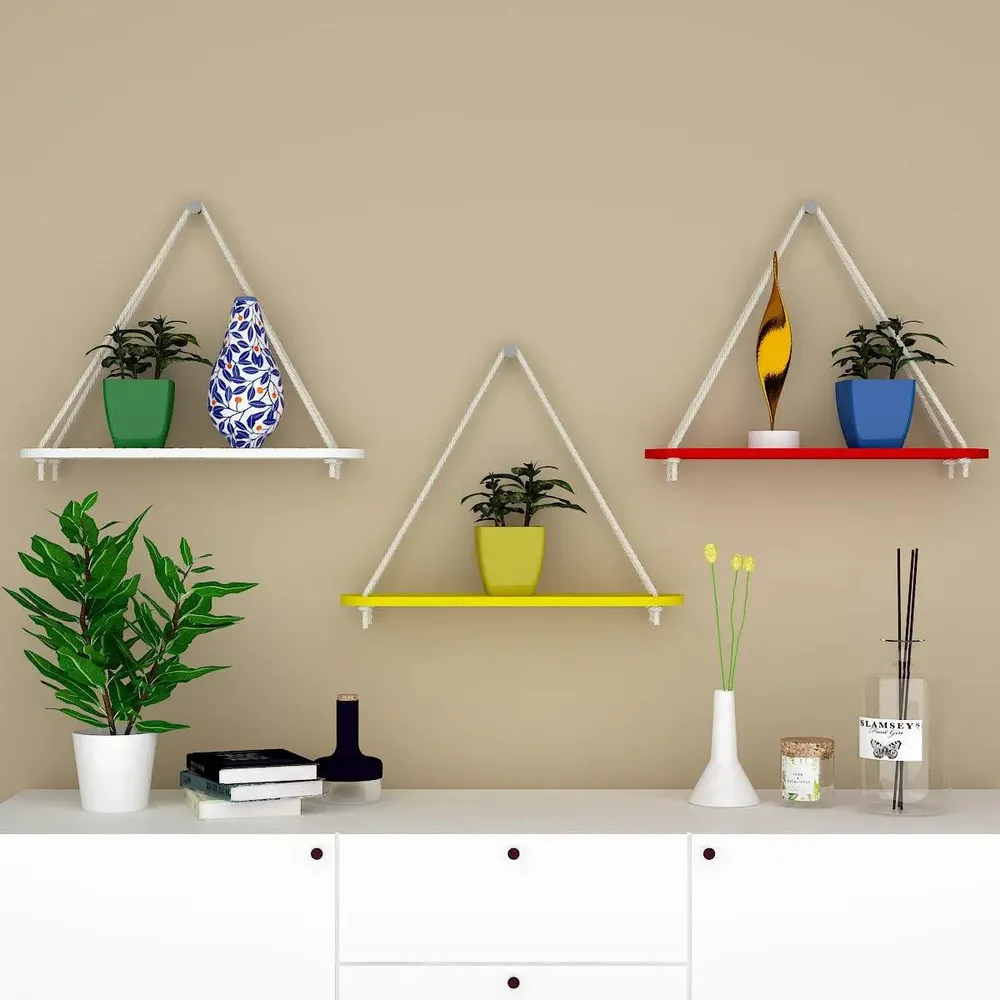 Trilateral wooden Wall Hanging Planter- Set of 3