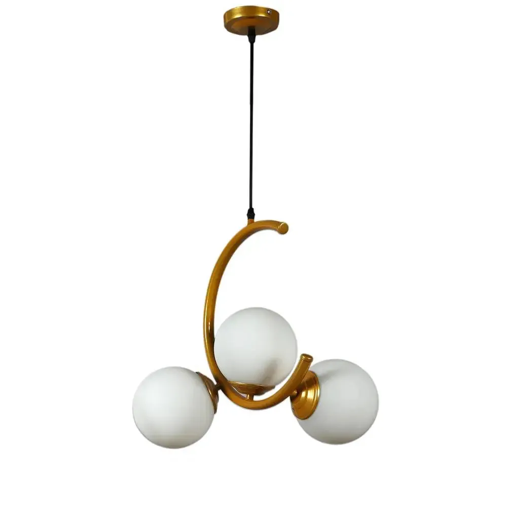 Trio Half Moon Golden Hanging Light In Doom Glass