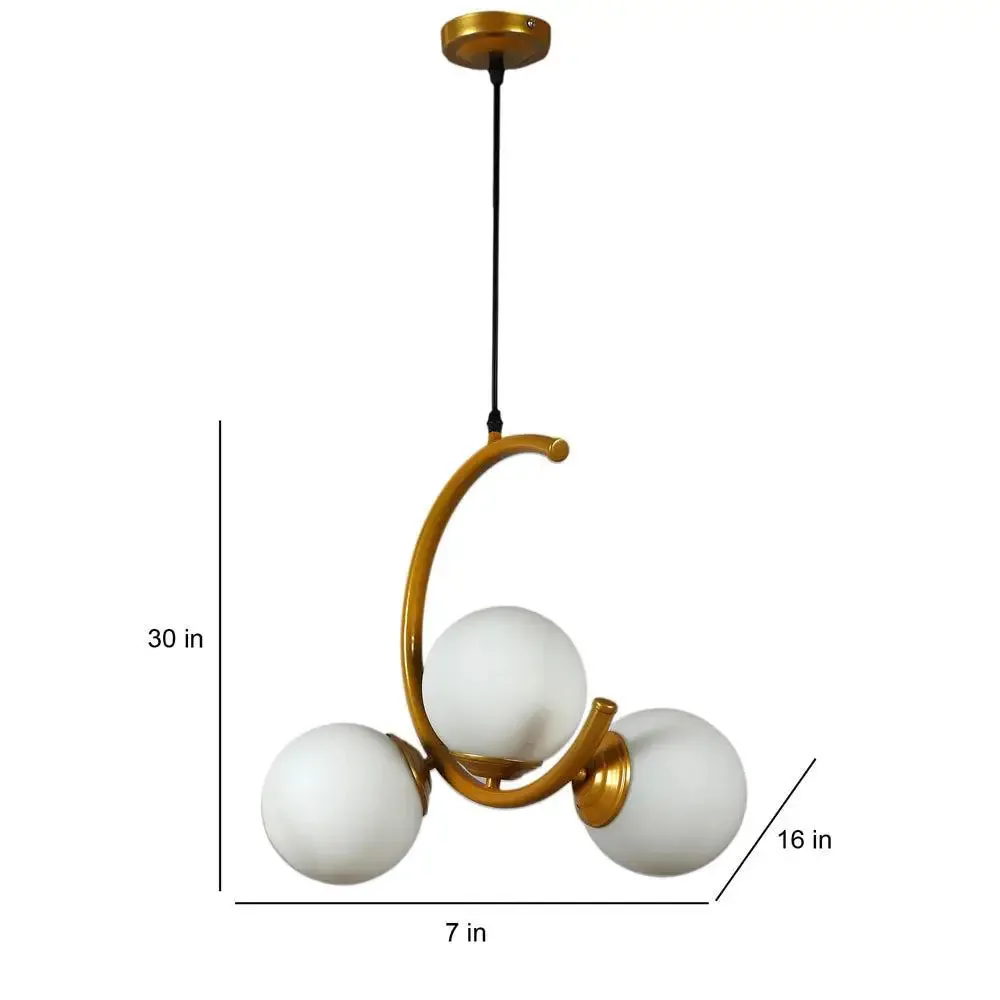 Trio Half Moon Golden Hanging Light In Doom Glass