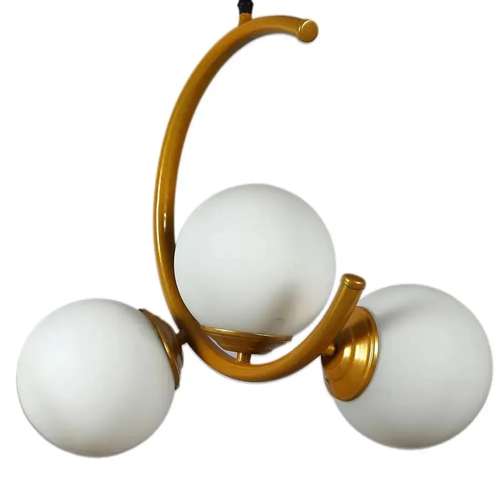 Trio Half Moon Golden Hanging Light In Doom Glass