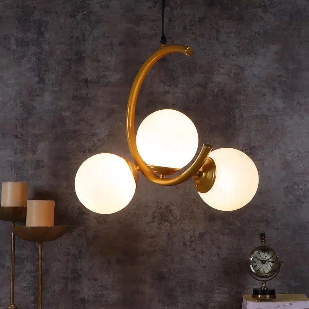 Trio Half Moon Golden Hanging Light In Doom Glass
