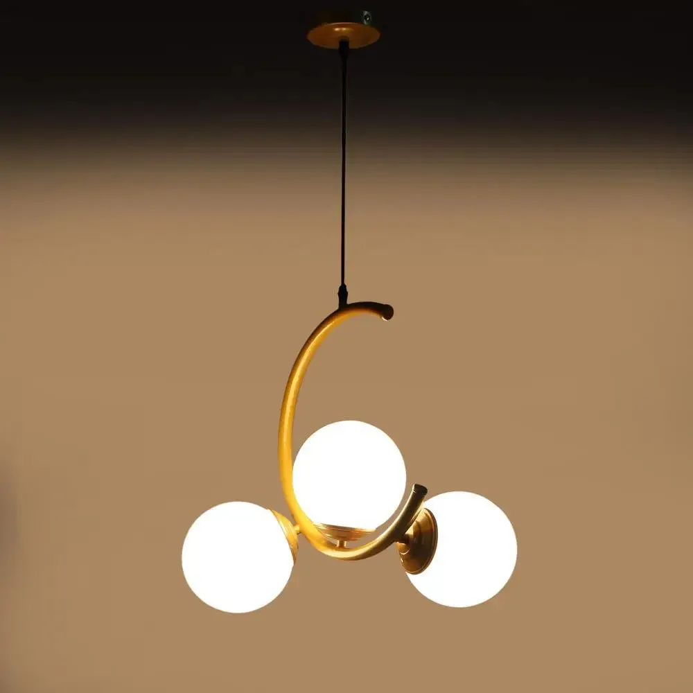 Trio Half Moon Golden Hanging Light In Doom Glass