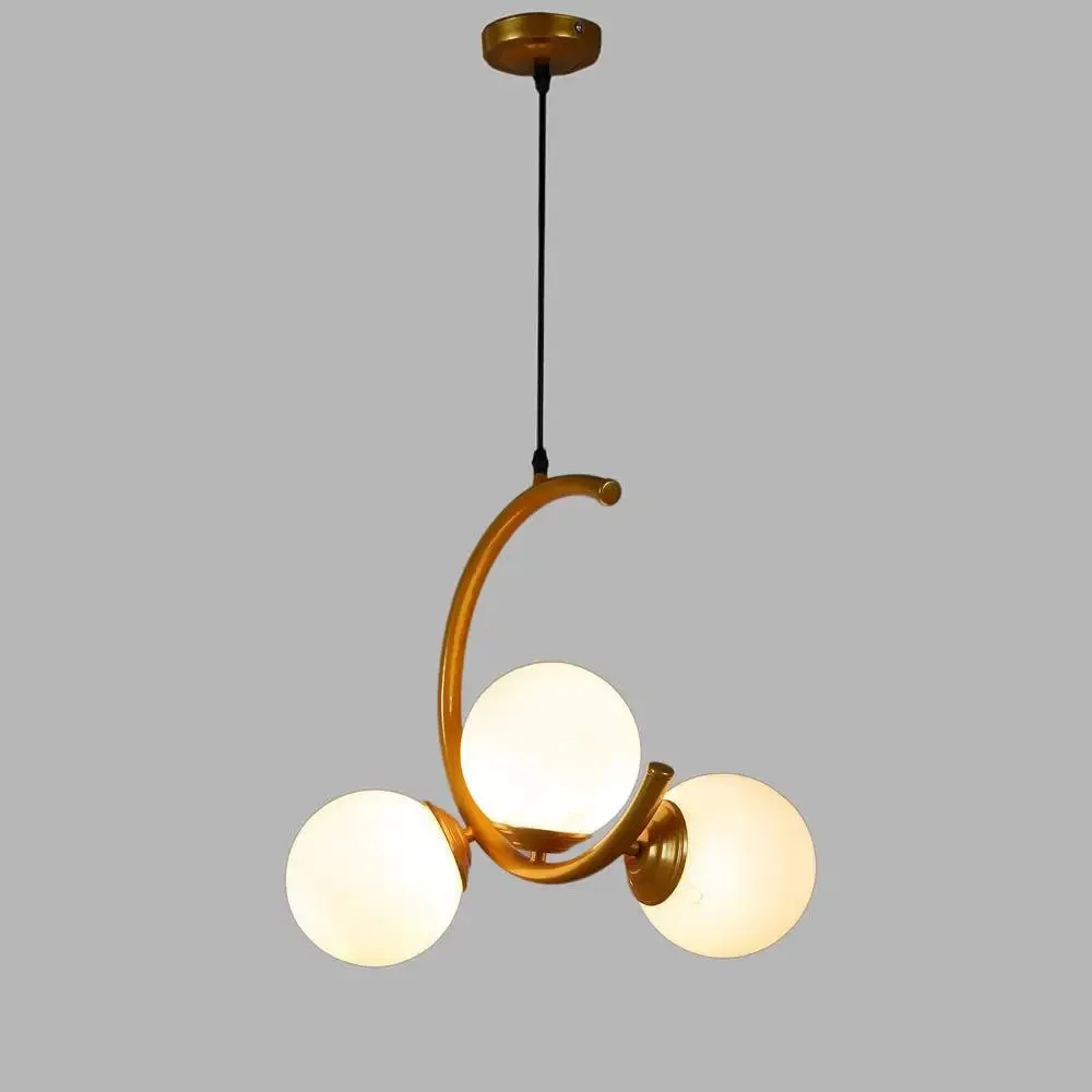 Trio Half Moon Golden Hanging Light In Doom Glass