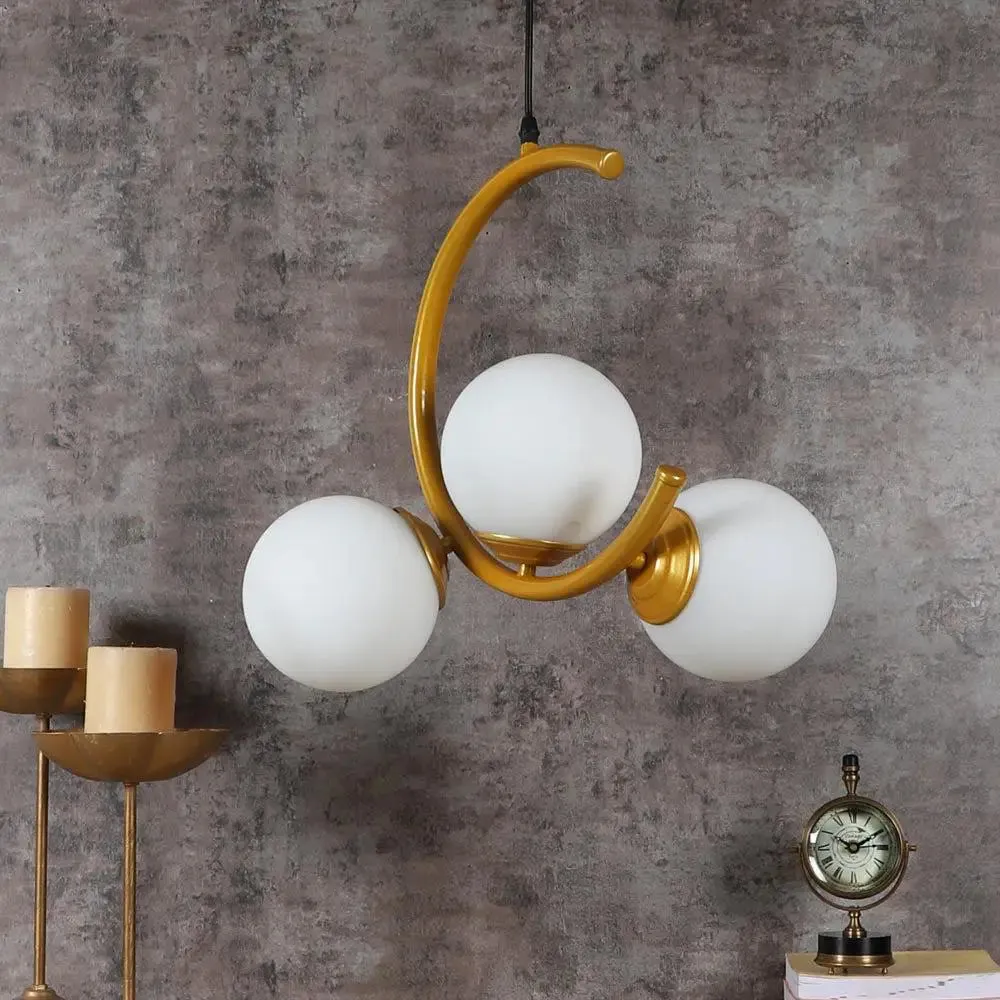 Trio Half Moon Golden Hanging Light In Doom Glass