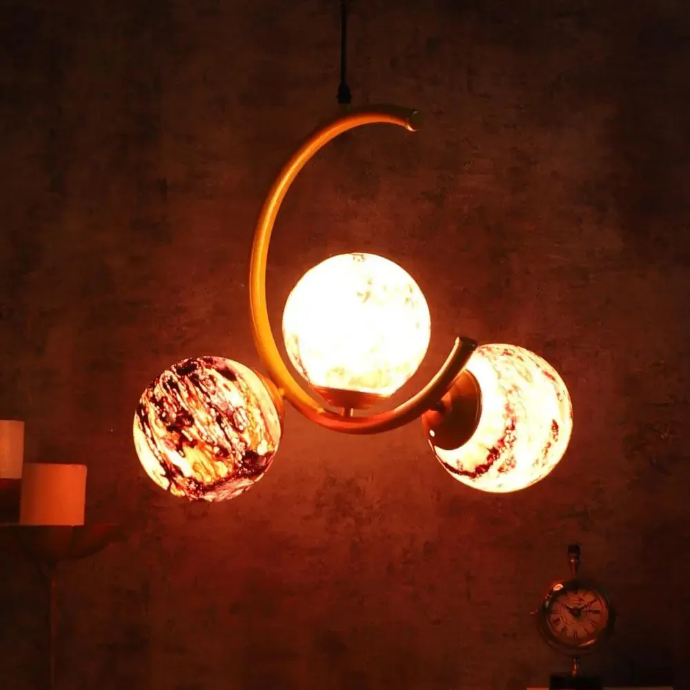 Trio Half Moon Golden Hanging Light In Red Glass