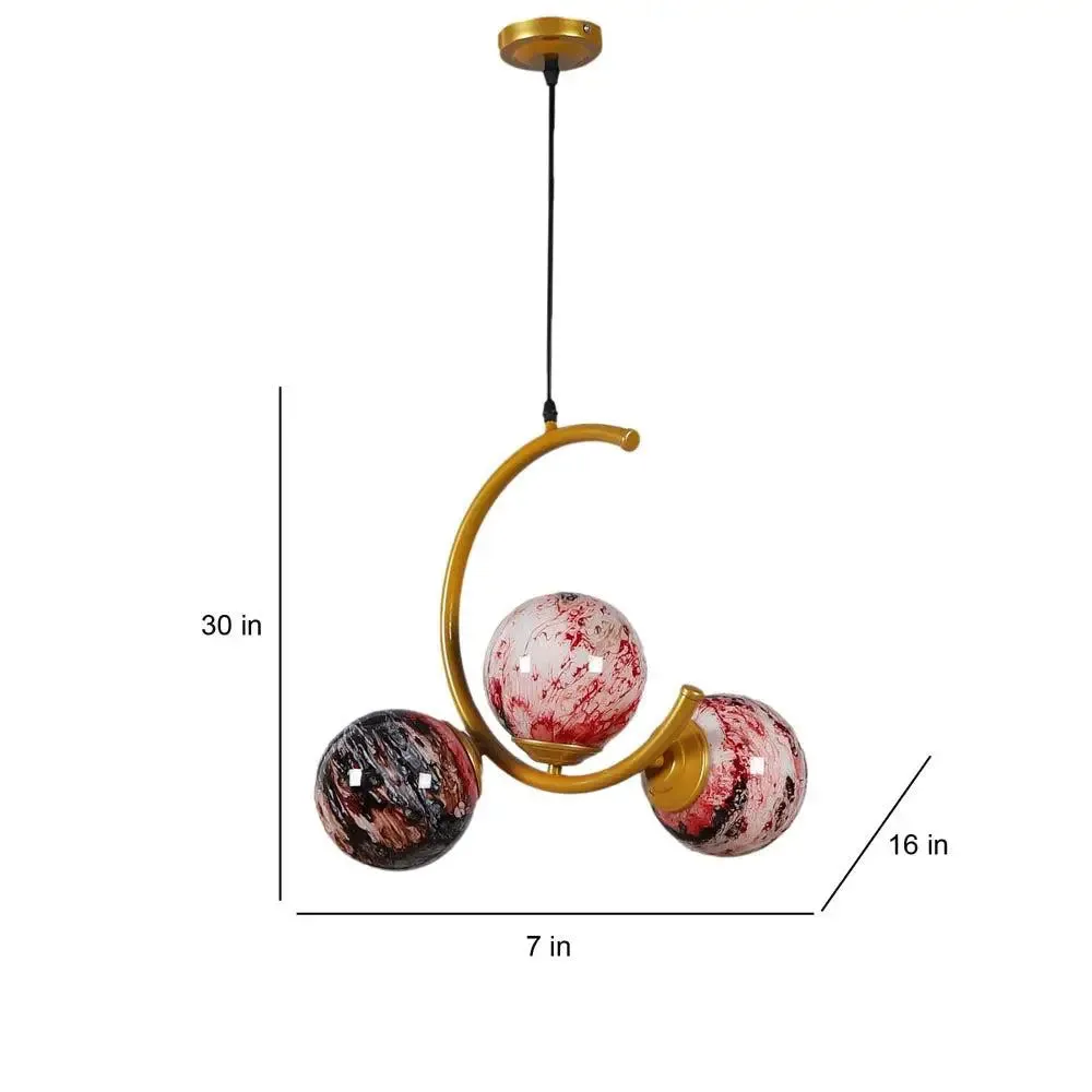 Trio Half Moon Golden Hanging Light In Red Glass