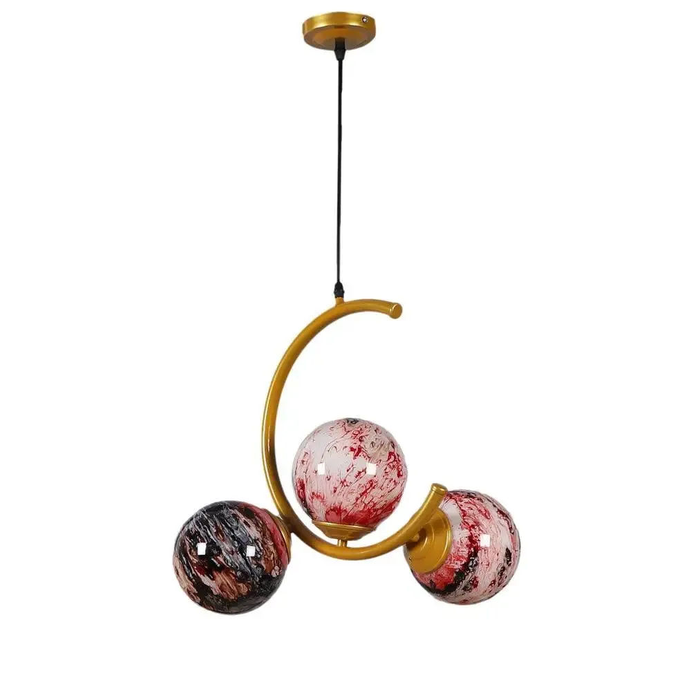 Trio Half Moon Golden Hanging Light In Red Glass