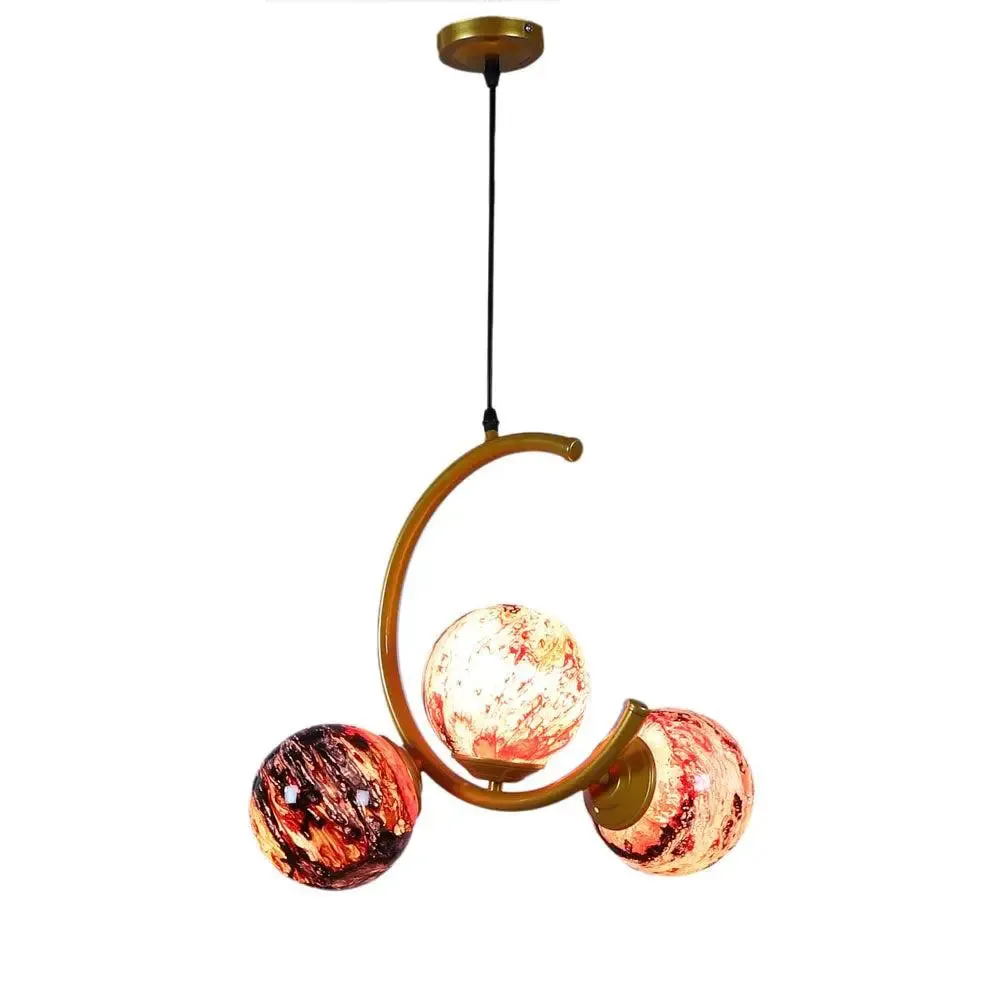 Trio Half Moon Golden Hanging Light In Red Glass