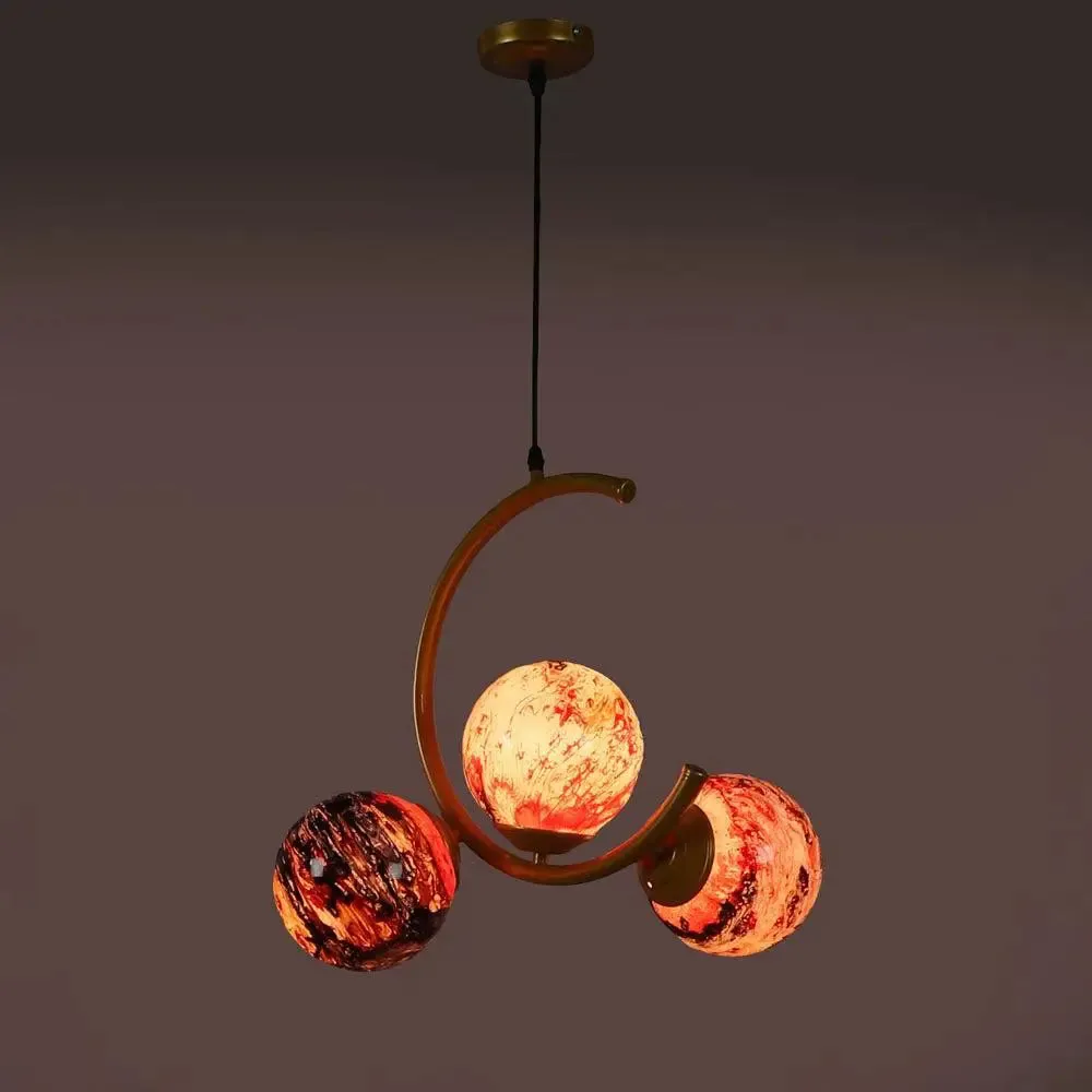 Trio Half Moon Golden Hanging Light In Red Glass