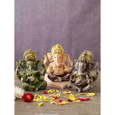Trio Polyresin Decorative Ganesh Idol Set Of 3
