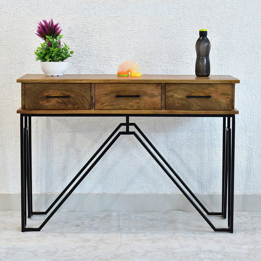 Triple Drawer Solid Wood Black &amp; White Console Table Black