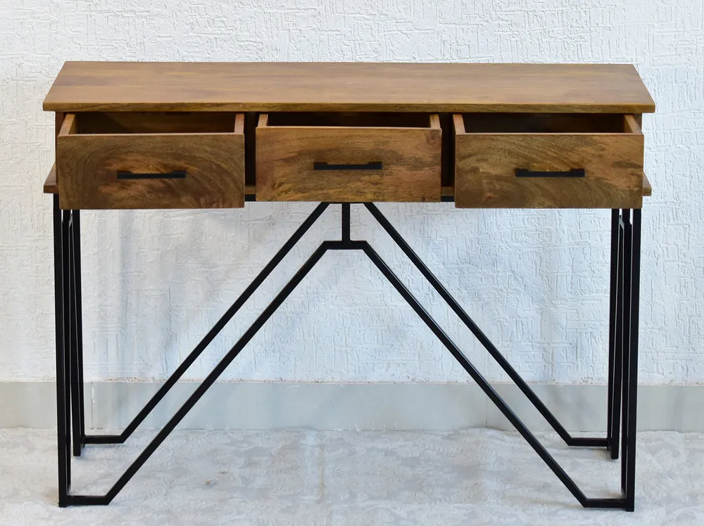 Triple Drawer Solid Wood Black &amp; White Console Table Black