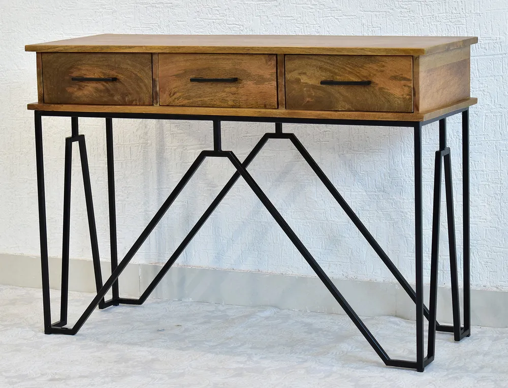 Triple Drawer Solid Wood Black &amp; White Console Table Black