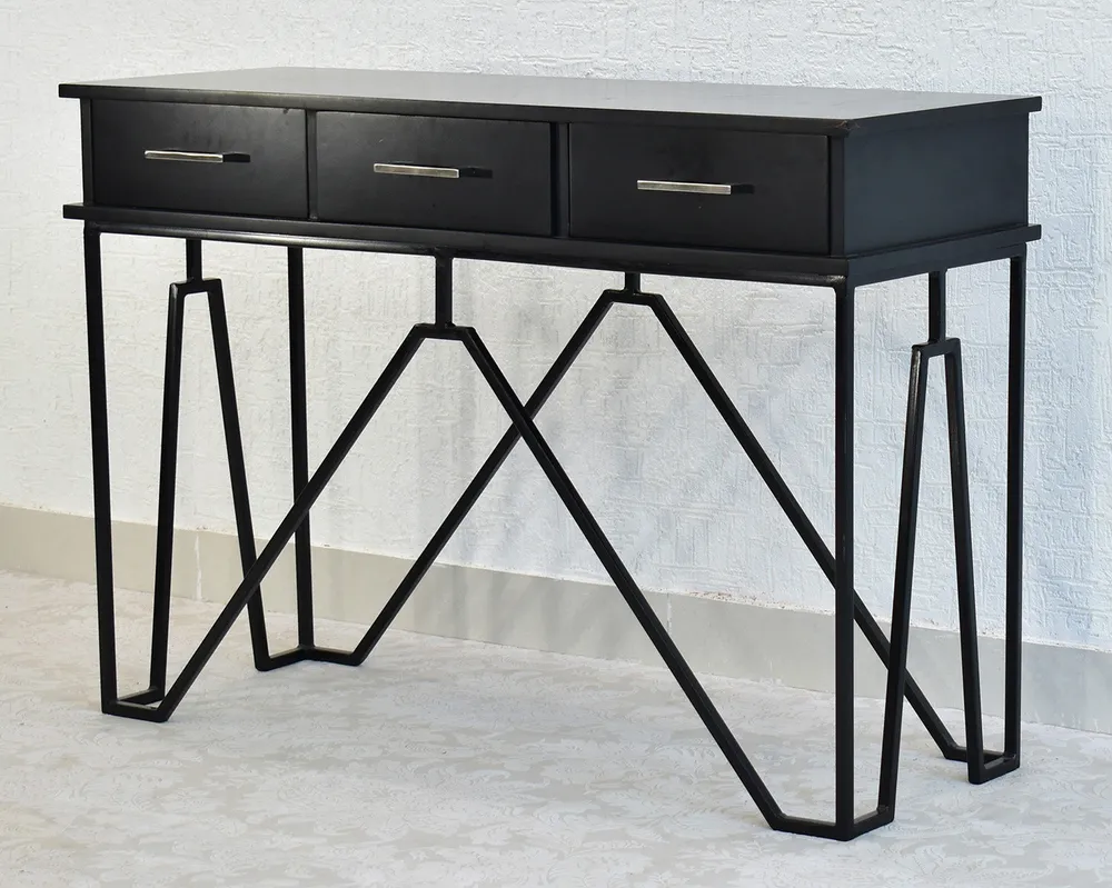 Triple Drawer Solid Wood Black &amp; White Console Table Black