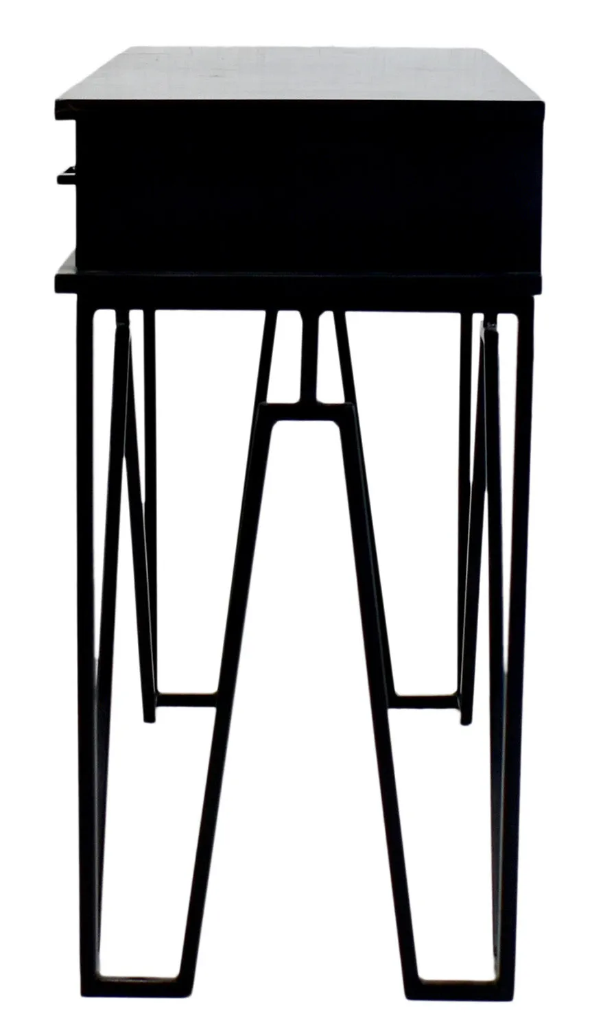 Triple Drawer Solid Wood Black &amp; White Console Table Black