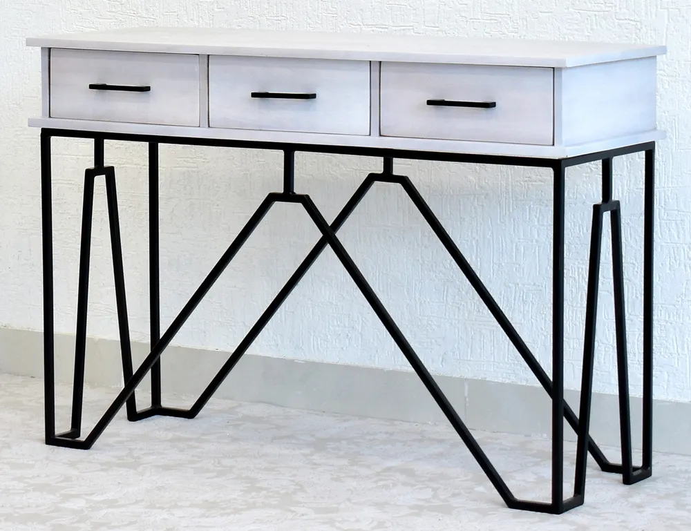 Triple Drawer Solid Wood Black &amp; White Console Table Black