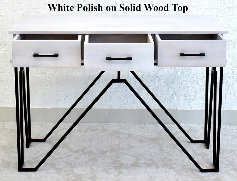 Triple Drawer Solid Wood Black &amp; White Console Table Black