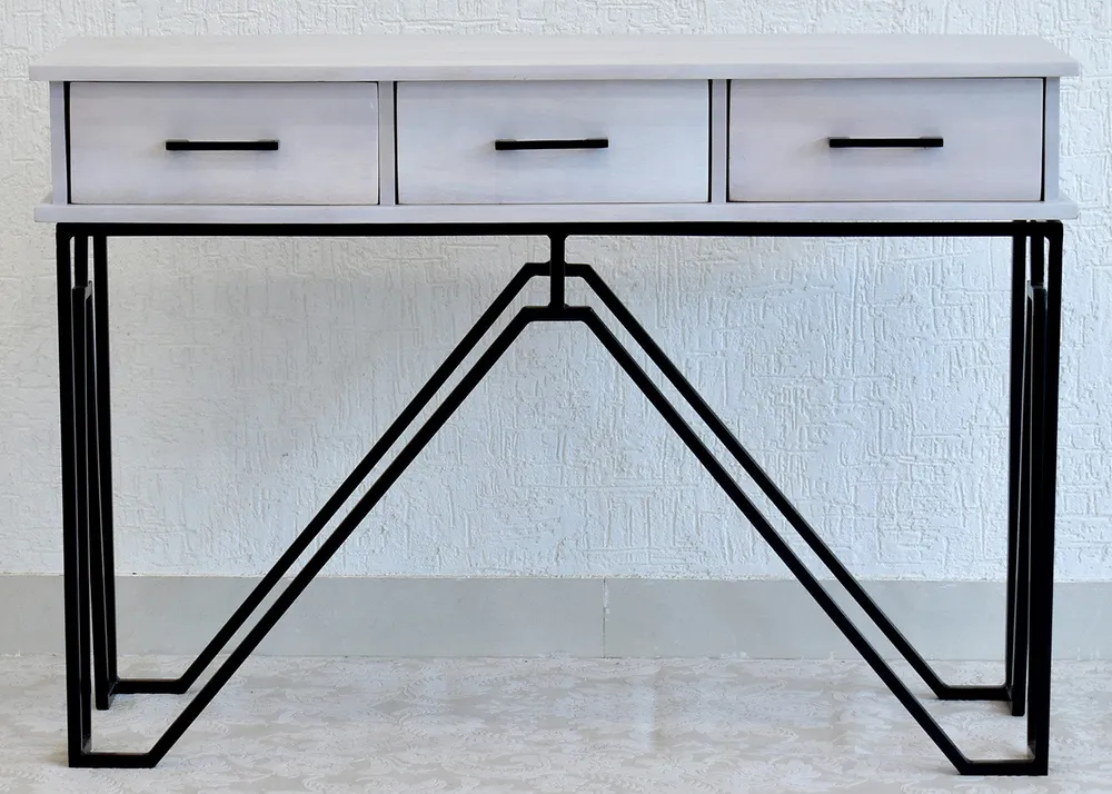 Triple Drawer Solid Wood Black &amp; White Console Table Black