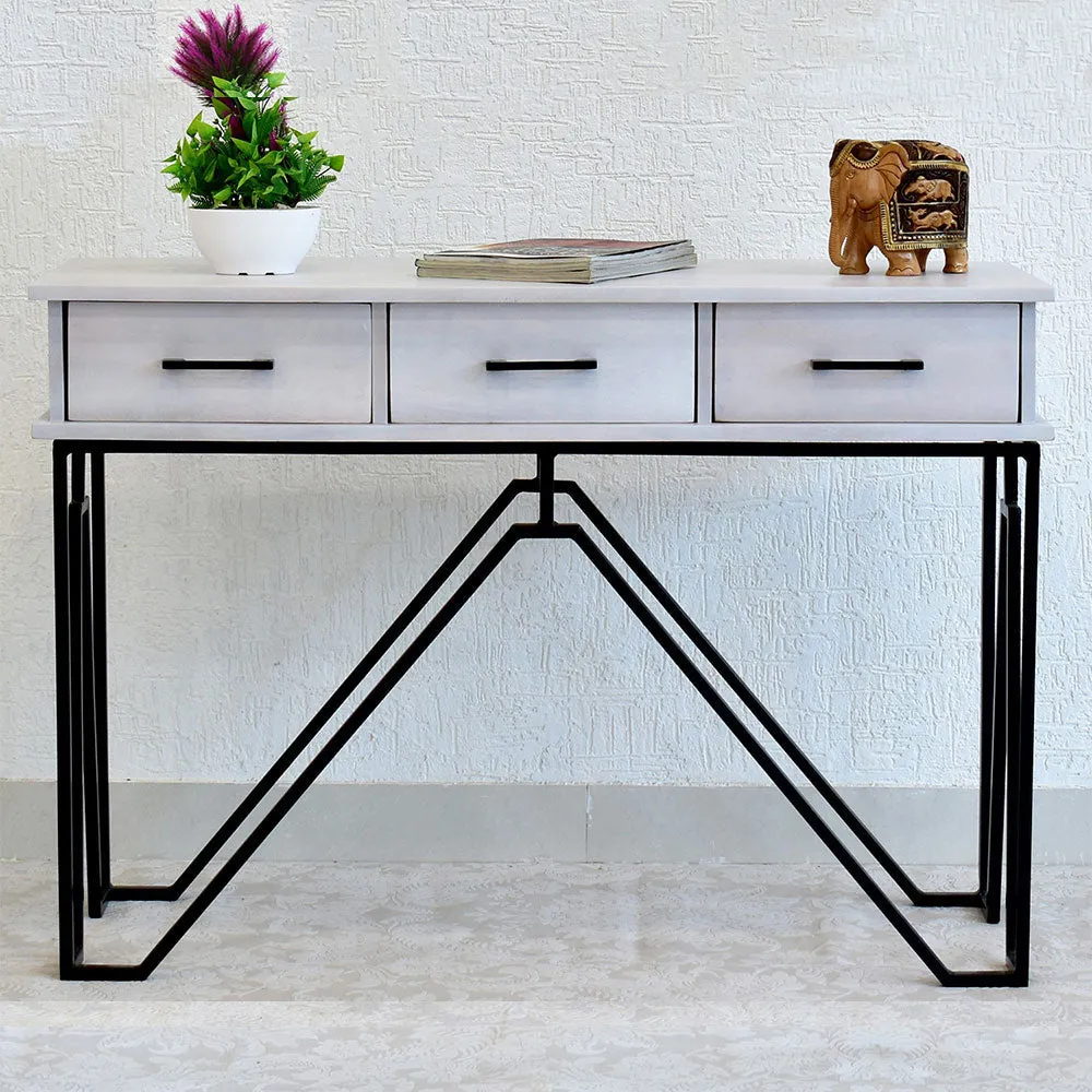 Triple Drawer Solid Wood Black &amp; White Console Table Black