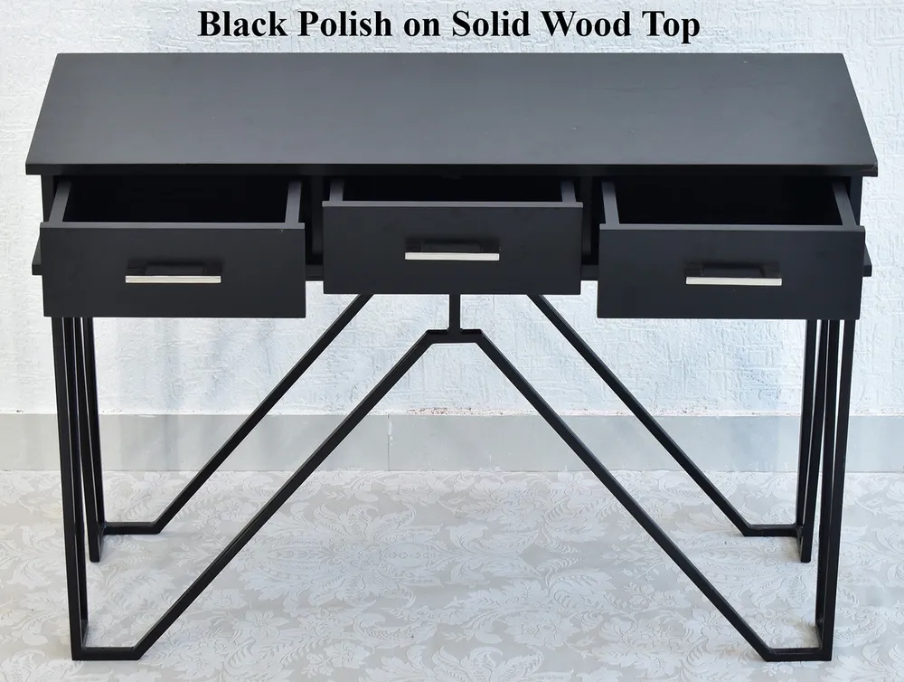 Triple Drawer Solid Wood Black &amp; White Console Table Black