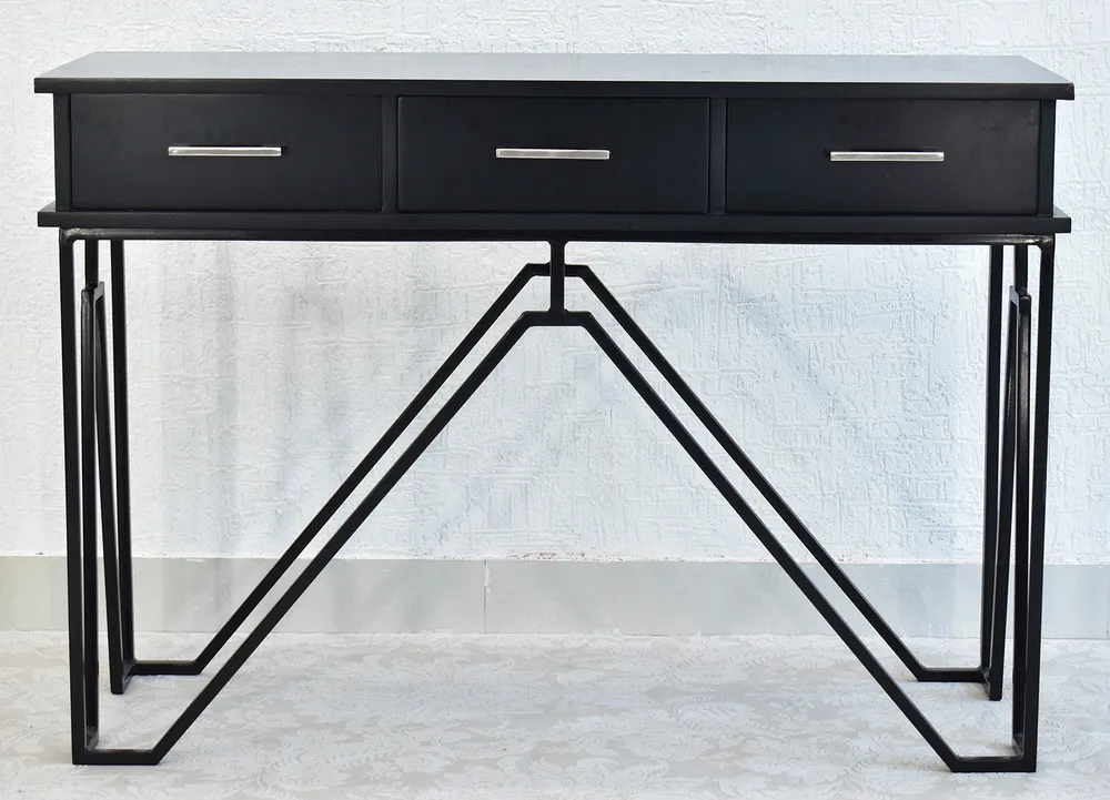 Triple Drawer Solid Wood Black &amp; White Console Table Black