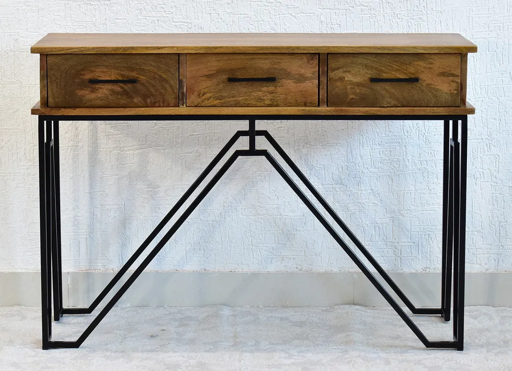Triple Drawer Solid Wood Black &amp; White Console Table Black