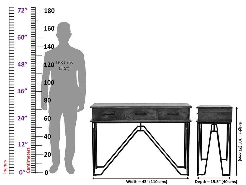 Triple Drawer Solid Wood Black &amp; White Console Table Black