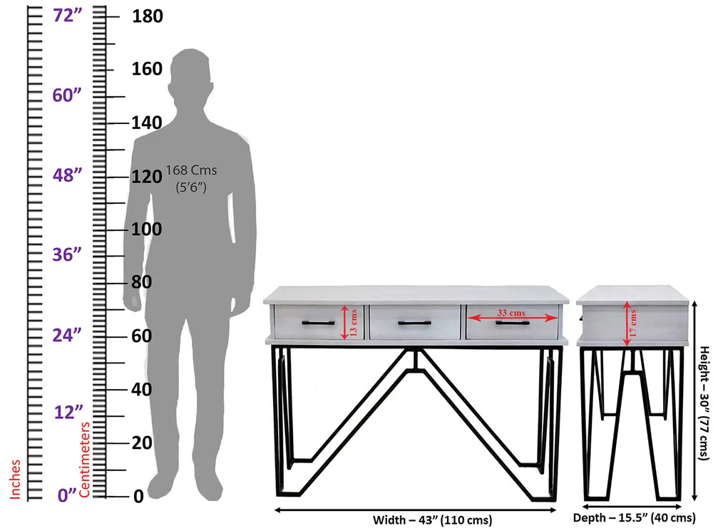 Triple Drawer Solid Wood Black &amp; White Console Table Black