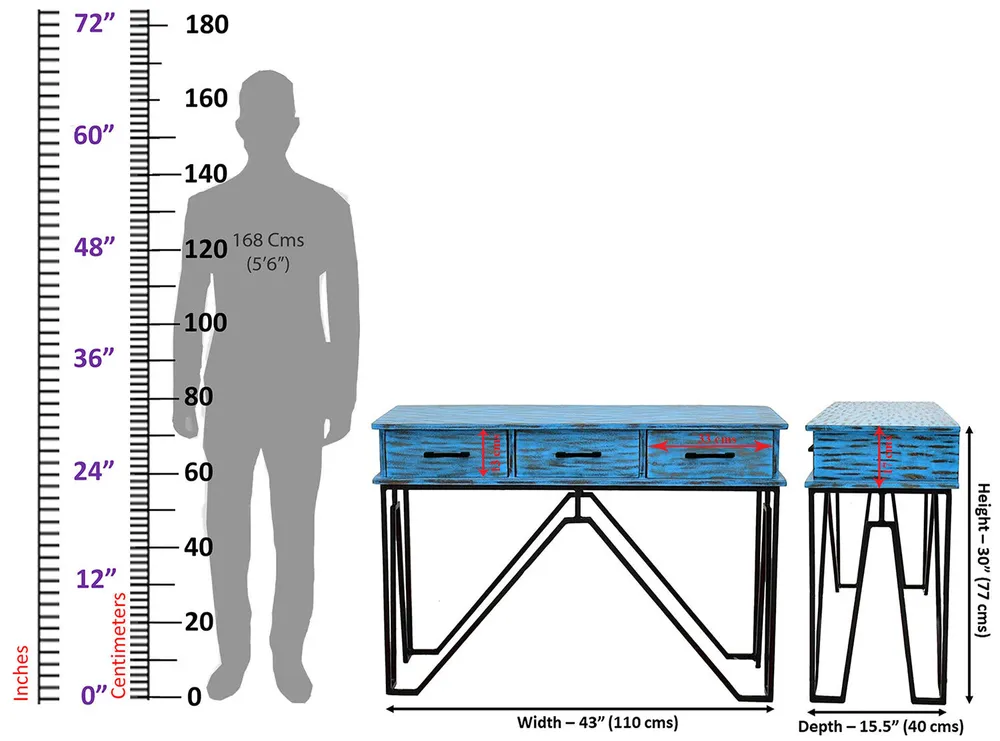 Triple Drawer Solid Wood Distressed Black &amp; White Console Table Green